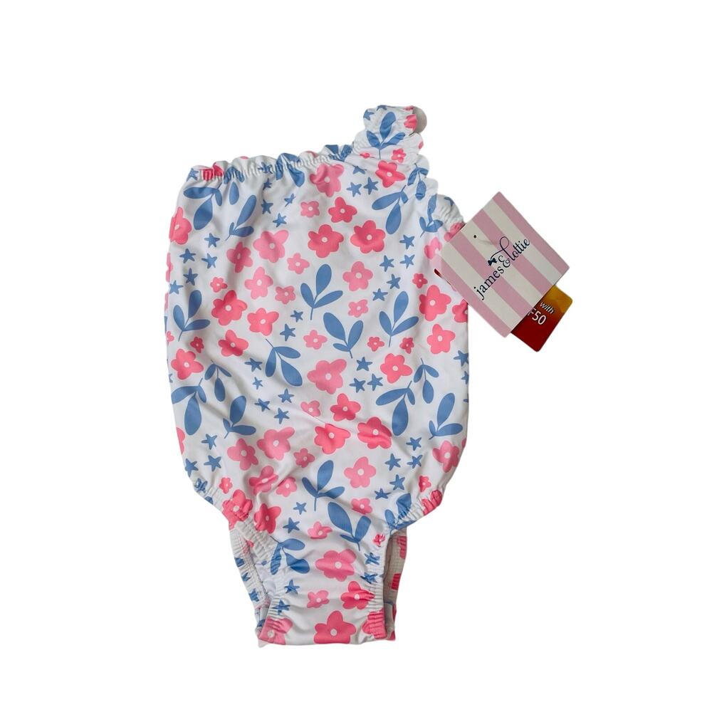 NWT James & Lottie 2T Pink & Lavender Floral Scalloped Swimsuit
